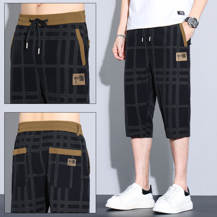 薄款格子七分褲