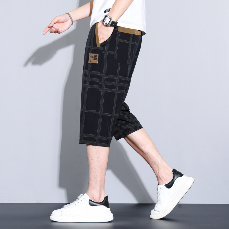 薄款格子七分褲